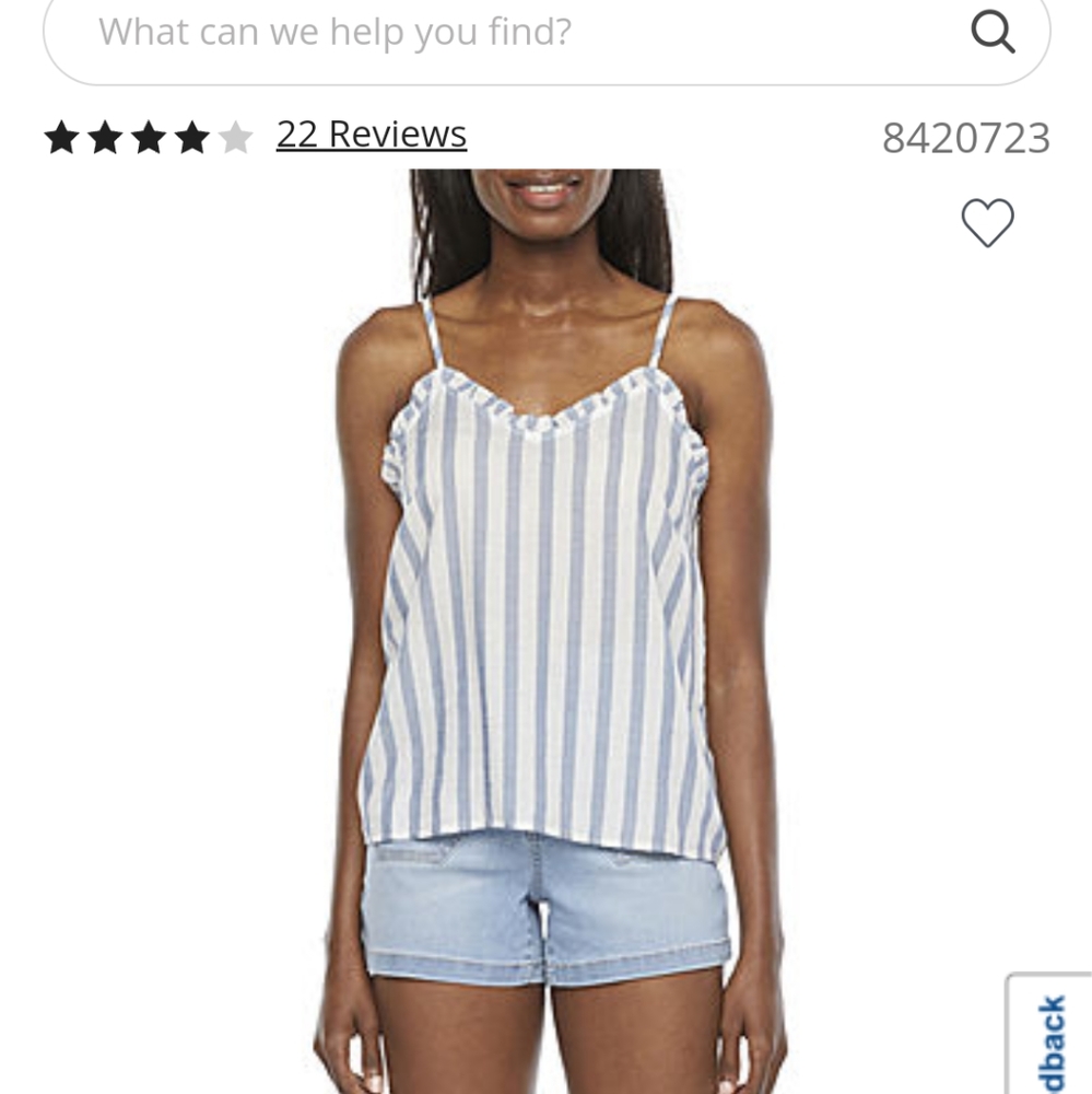 New a.n.a 2XL Camilla Blue Striped Ruffle V-Neck Camisole